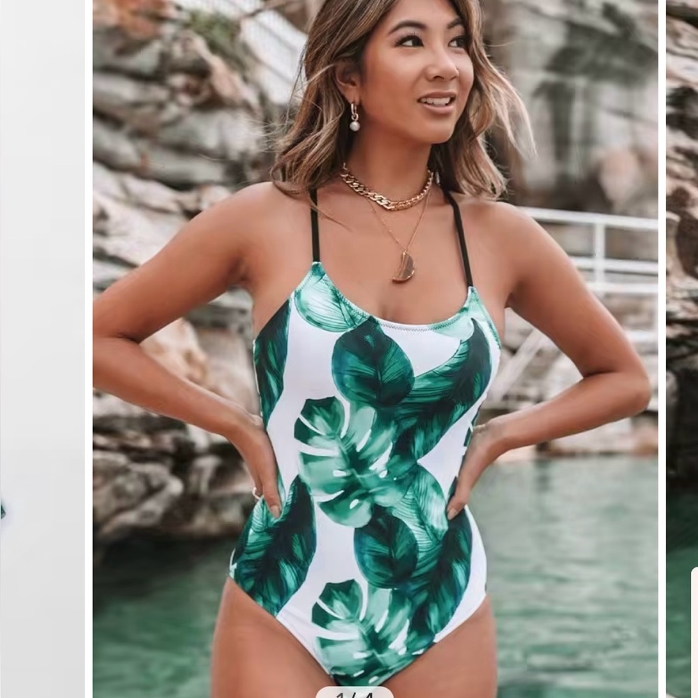 Cupshe Tropical Leaves Lace-Up One Piece Swim Suit